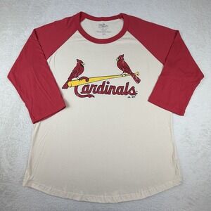 St Louis Cardinals Majestic Threads Shirt Mens 2XL Red Raglan 3/4 Sleeve MLB Tee